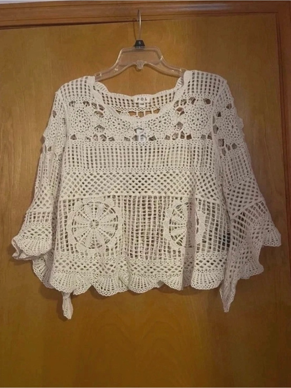 Pol Crochet Bohemian Bell Sleeve Cream White Top